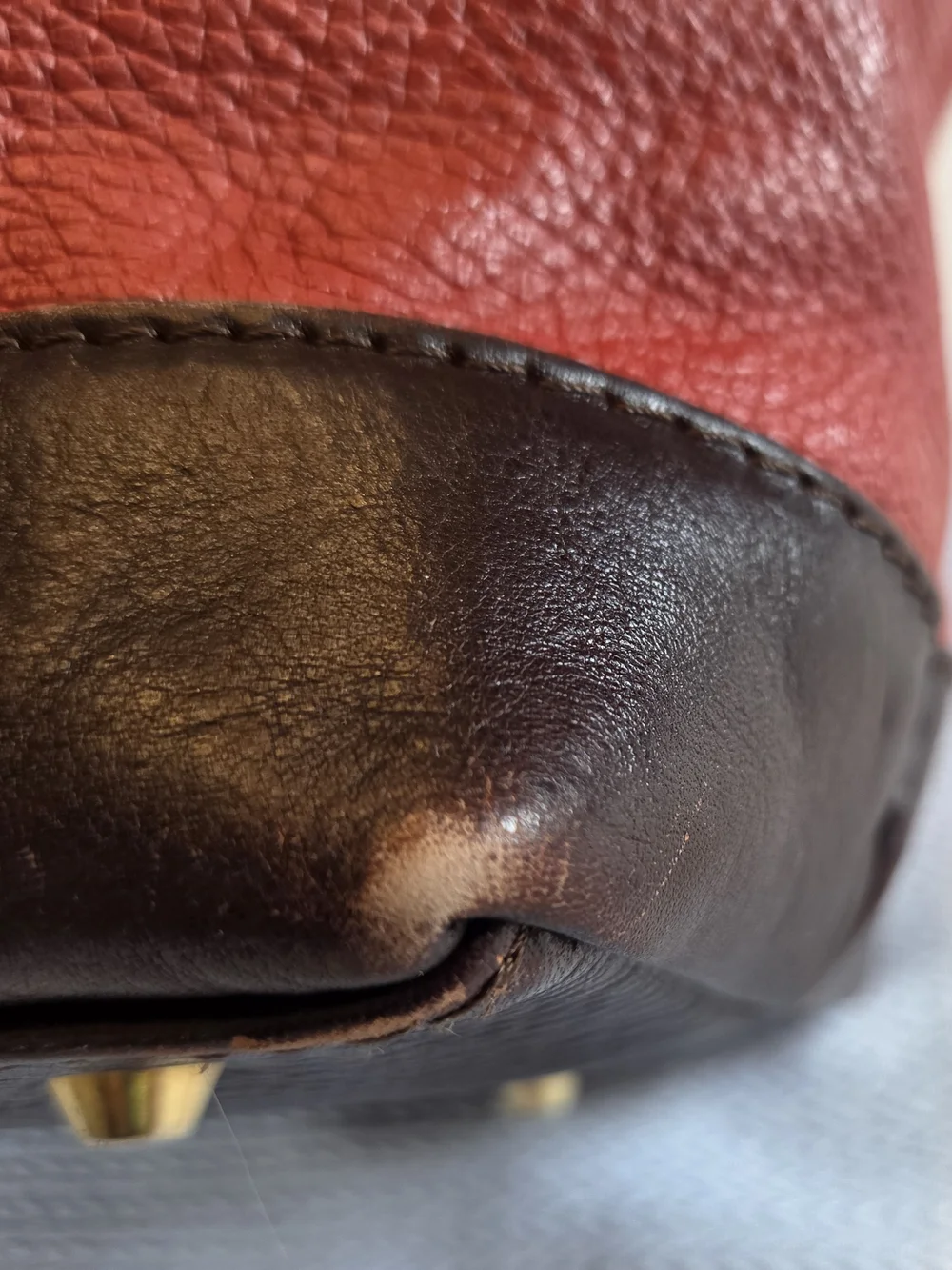Leather Valentina Satchel Handbag in Red and Brown